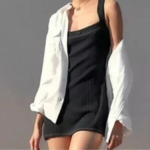 Free People Intimately End Game Pointelle Nightie Mini Dress Black S NEW